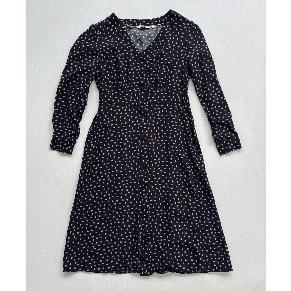 BODEN Black Polkadot Long Sleeve Midi Dress / Sz US 2P / Twee Indie Retro